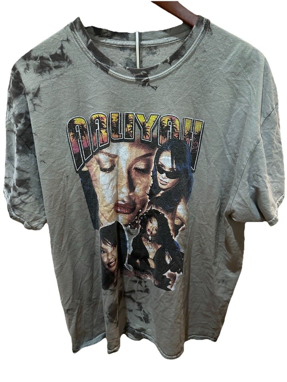 Aaliyah Graphic T Shirt Large Tie Dye Acid Wash Y2K Rap Tee R&B Streetwear
